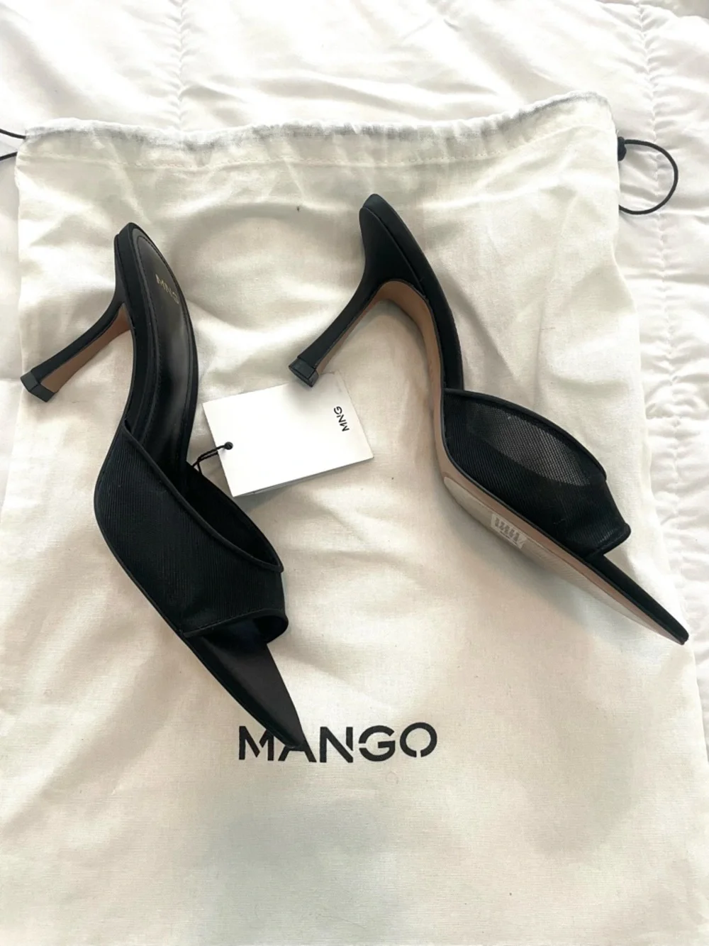 Mango Black Mesh Open-Toe Slide Heels - Picture 6 of 7